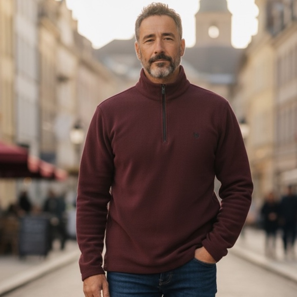 #215 Chaps Men's Maroon Zip-Up Sweater